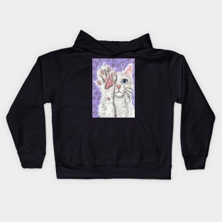 white cat paw  up acrylic painting Kids Hoodie